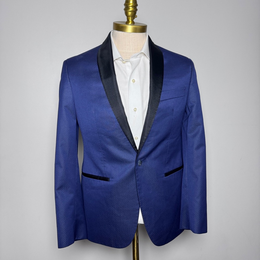 Ryan Seacrest Distinction Tuxedo‎ Blazer Mens 38S Blue Micro-dot Shawl Lapel